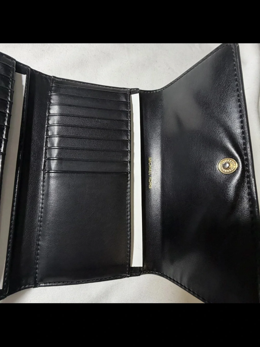 Michael Kors Black Pebbled Leather Clutch Wallet with Gold Logo